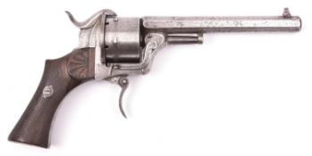 A Belgian 6 shot 12mm Comblain double action pinfire revolver, number 1028, c 1860, octagonal barrel