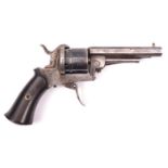 A French 6 shot 7mm Gonon double action pinfire revolver of Loron type, c 1862, octagonal barrel