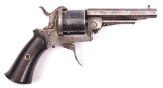 A French 6 shot 7mm Gonon double action pinfire revolver of Loron type, c 1862, octagonal barrel