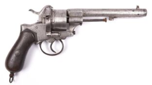 A Belgian 6 shot 12mm Lefaucheux double action pinfire revolver, number 248465, c 1868, round barrel