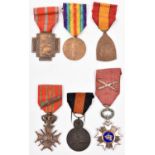 Belgian medals (6): Order of the Crown with swords, Croix de Guerre 1914-1918, Yser medal, Croix