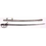 An 1821 pattern Light Cavalry trooper’s sword, blade 35” with maker’s mark “VW” and inspector’s mark