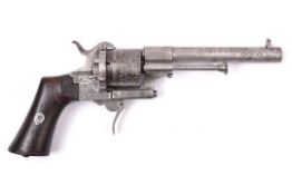 A Belgian 6 shot 9mm Lefaucheux double action pinfire revolver, c 1865, number 94524, round barrel