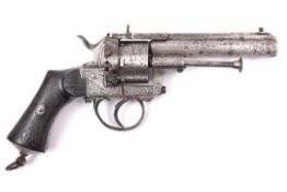 A Belgian 6 shot 9mm Julien solid frame double action pinfire revolver, c 1865, round barrel