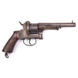 A Belgian 6 shot 12mm Mariette double action pinfire revolver, c 1863, octagonal barrel 143mm, the