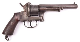 A Belgian 6 shot 12mm Mariette double action pinfire revolver, c 1863, octagonal barrel 143mm, the