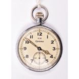 Optima Kriegsmarine pocketwatch. Plated case with hinged back, slight wear, 51mm diameter. Signed