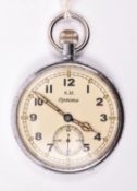 Optima Kriegsmarine pocketwatch. Plated case with hinged back, slight wear, 51mm diameter. Signed