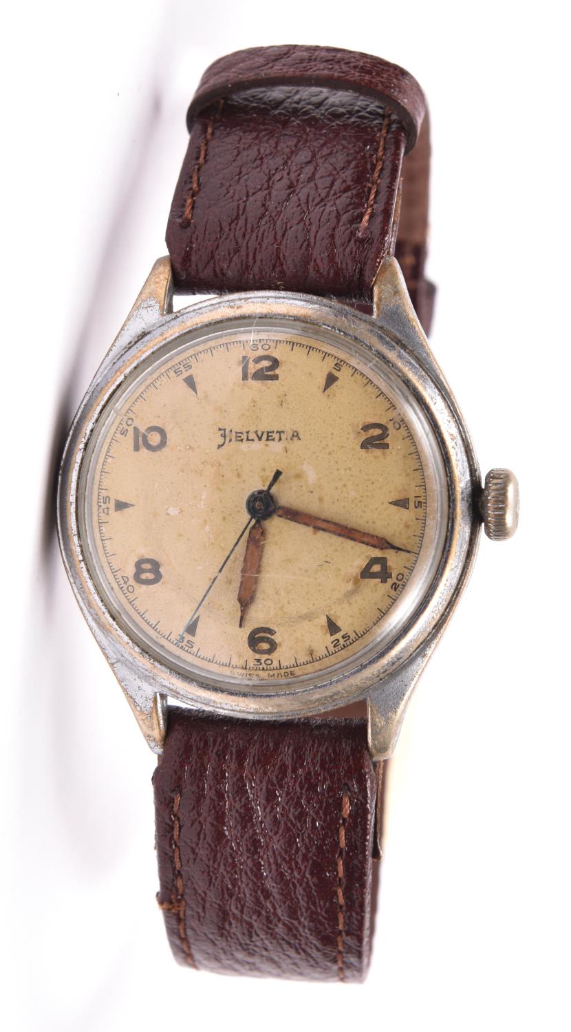 D.I.H marked Helvetia centre seconds wristwatch. Serial D.I.000687H. Plated case with snap back,