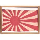 A WWII Japanese rising sun linen flag, 33” x 19”, basically GC (small spots of stain overall), in