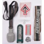 Third Reich items: Afrikakorps cuff title, unused condition; silver bullion sword knot the black