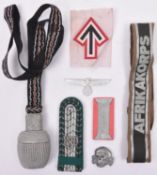 Third Reich items: Afrikakorps cuff title, unused condition; silver bullion sword knot the black