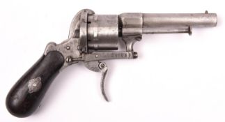 A German 6 shot 7mm Lefaucheux self cocking pinfire revolver, number 25015, c 1866, round barrel