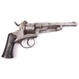 A Belgian 5 shot 9mm Delmotte patent double action pinfire revolver, c 1863, half round half