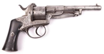 A Belgian 5 shot 9mm Delmotte patent double action pinfire revolver, c 1863, half round half