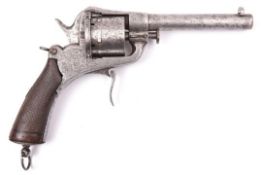 A Belgian 6 shot 12mm closed frame double action pinfire revolver, c 1865, round barrel 130mm,