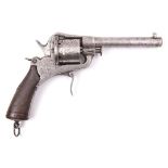 A Belgian 6 shot 12mm closed frame double action pinfire revolver, c 1865, round barrel 130mm,