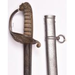 An early Victorian 1827 pattern Naval officer’s sword, slender pipe back blade 29”, the regulation