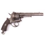 A Belgian 6 shot 9mm Merolla double action closed frame pinfire revolver, number 2130, c 1866,