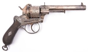 A good Belgian 6 shot 12mm Lefaucheux double action pinfire revolver by Francotte of Liege, number