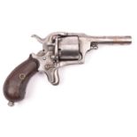 A Belgian 5 shot 7mm single action solid closed frame pinfire revolver, c 1868, round barrel 65mm,