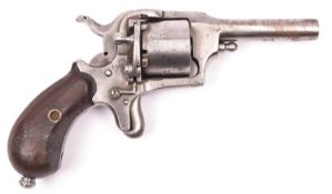 A Belgian 5 shot 7mm single action solid closed frame pinfire revolver, c 1868, round barrel 65mm,