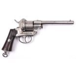 A Belgian 6 shot 12mm Malachair patent double pinfire revolver, c 1865, round barrel 158mm, the