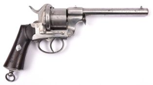 A Belgian 6 shot 12mm Malachair patent double pinfire revolver, c 1865, round barrel 158mm, the