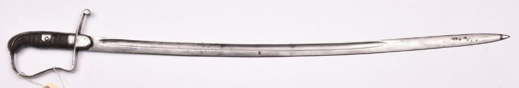 An early 19th century European Light Cavalry trooper’s sword, slightly curved fullered blade 34”,