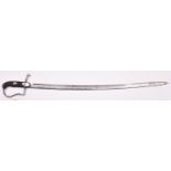 An early 19th century European Light Cavalry trooper’s sword, slightly curved fullered blade 34”,