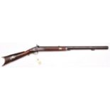 An American .45” percussion Plains Rifle, c 1850, 46” overall, heavy octagonal barrel 30” with