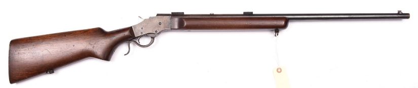 A .25” rim-fire Stevens underlever falling-block sporting rifle, round barrel 25” with no