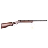 A .25” rim-fire Stevens underlever falling-block sporting rifle, round barrel 25” with no