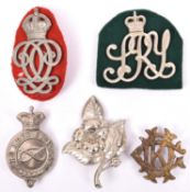 4 NCO’s WM arm badges: KC 7th (Queen’s Own) Hussars; Worcestershire Yeomanry; QC Sherwood Rangers