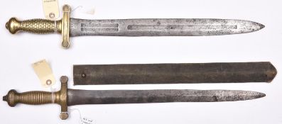 A French Model 1816 “gladius” Artillery sidearm, fullered blade 18½”, the brass hilt having scales