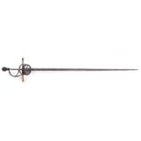 A late 16th/early 17th century swept hilt rapier, probably German, slender fullered blade 41”,