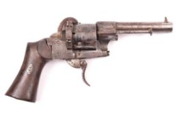 A Spanish 6 shot 7mm Lefaucheux Model 1863 self cocking pinfire revolver, round barrel 88mm engraved