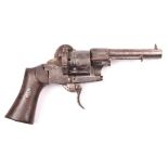 A Spanish 6 shot 7mm Lefaucheux Model 1863 self cocking pinfire revolver, round barrel 88mm engraved