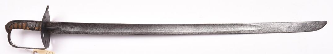 A 1796 pattern Heavy Cavalry trooper’s sword, blade 34¾” with hatchet tip, the hilt with full disc