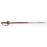 A 1796 pattern Infantry officer’s sword, straight SE blade 32”, engraved, blued and gilt and crowned