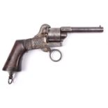 A French 6 shot 7mm Michalon self cocking ring trigger pinfire revolver, c 1860, round barrel