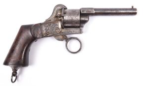 A French 6 shot 7mm Michalon self cocking ring trigger pinfire revolver, c 1860, round barrel