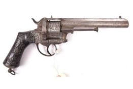 A Belgian 6 shot 12mm Lefaucheux Jansen closed frame double action pinfire revolver, c 1866,