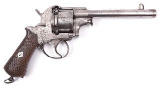 A closed frame double action pinfire revolver, number 1570, c 1865, round barrel 152mm stamped on