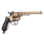 A Belgian 6 shot 9mm Fraikin all brass double action pinfire revolver, number 246412, round barrel