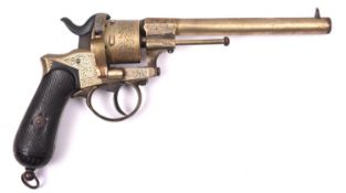 A Belgian 6 shot 9mm Fraikin all brass double action pinfire revolver, number 246412, round barrel