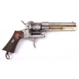 A Spanish 6 shot 12mm Elola double action pinfire revolver with retractable dagger beneath the