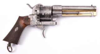 A Spanish 6 shot 12mm Elola double action pinfire revolver with retractable dagger beneath the