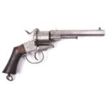 A Belgian 6 shot 12mm Lefaucheux double action pinfire revolver, number 27876, c 1860, sighted