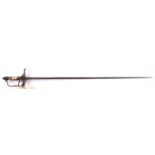 A mid 17th century rapier, 34” blade of slender diamond section with deep fullers bearing